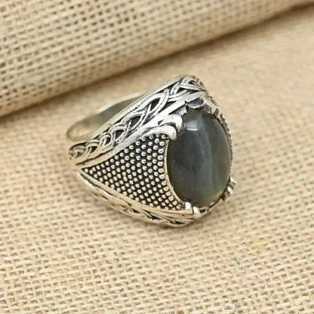 925 Sterling Silver Labradorite Men’s Statement Ring