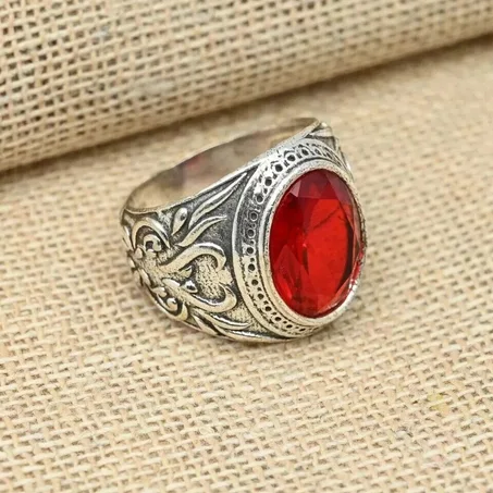 Red Garnet Gemstone Men’s Ring Solid 925 Sterling Silver