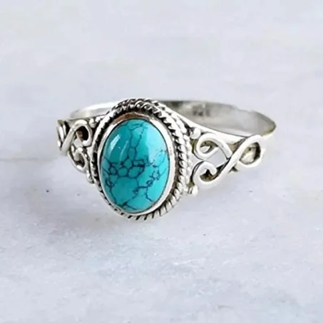 Beautiful Women’s Blue Turquoise Ring 925 Sterling Silver