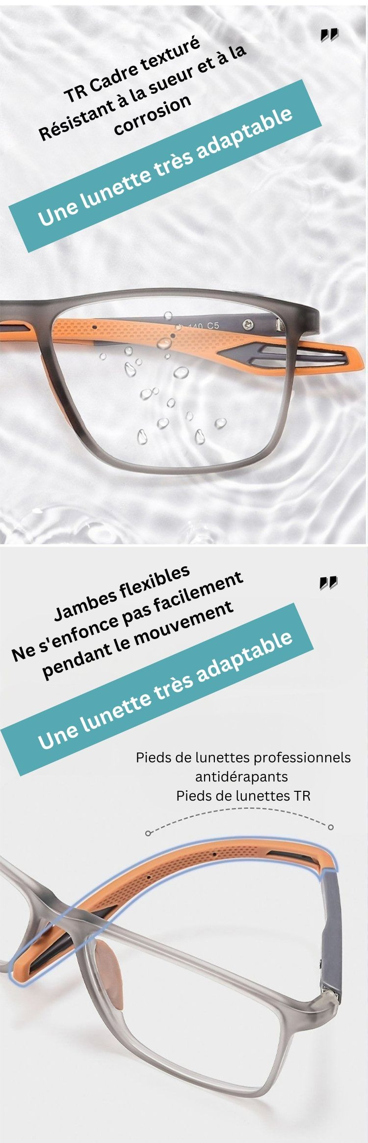 Monture TR90 flexible et résistante