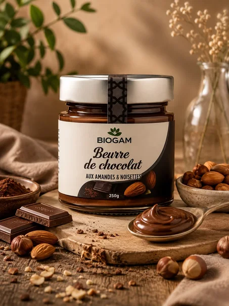 🥜 زبدة الشوكولاتة باللوز والبندق Biogam – 250غ