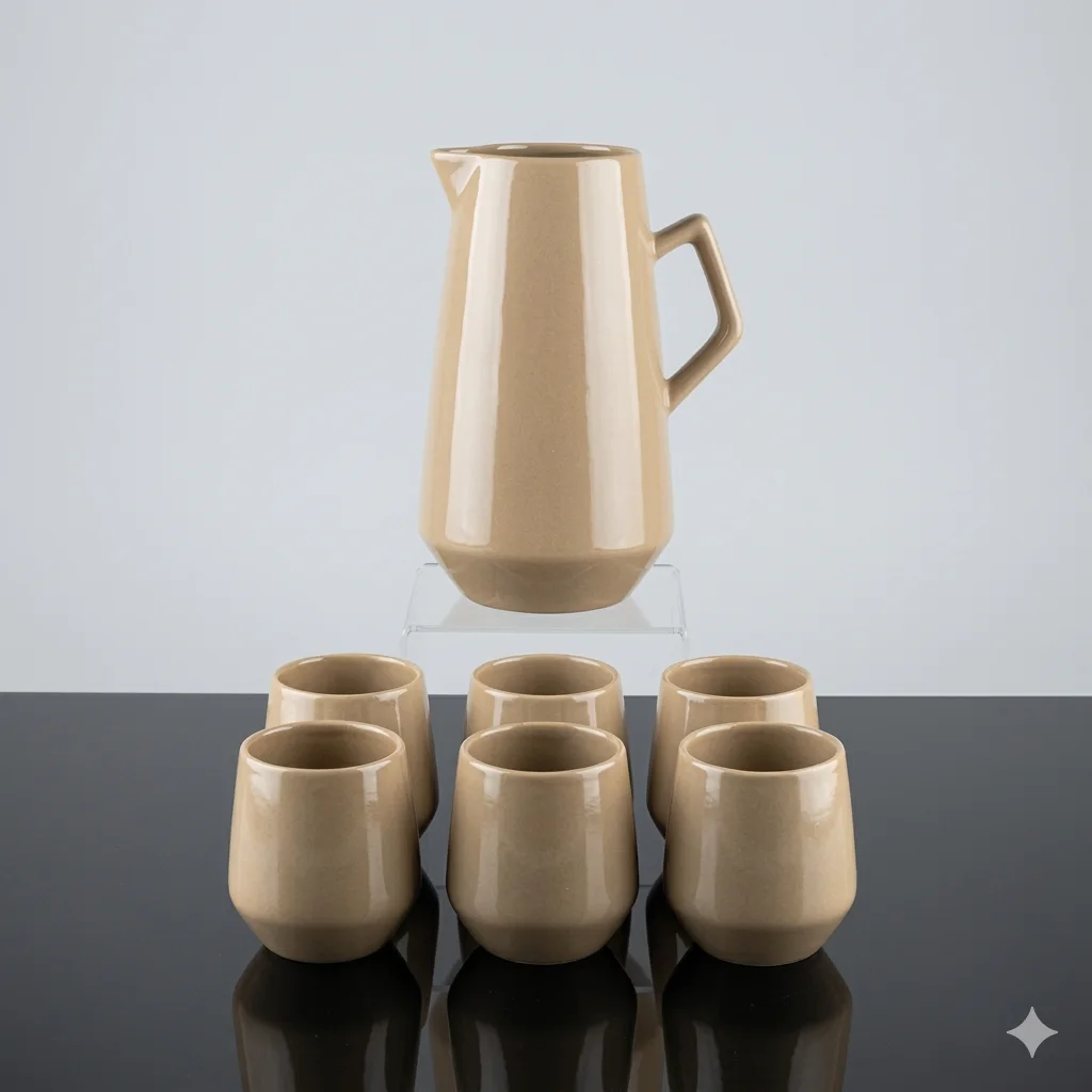 Broc avec 6 gobelets en grès