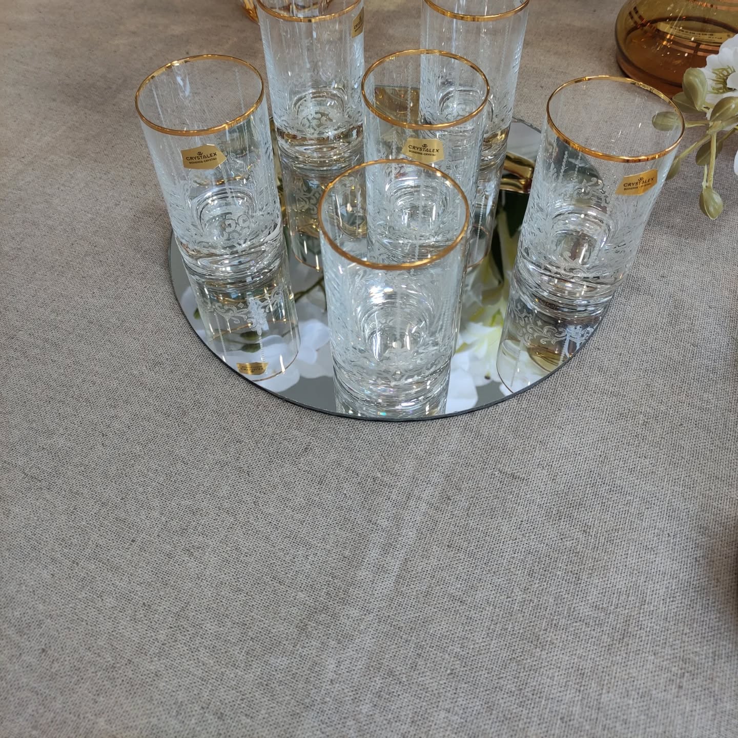 6 verres cristal touche doréé