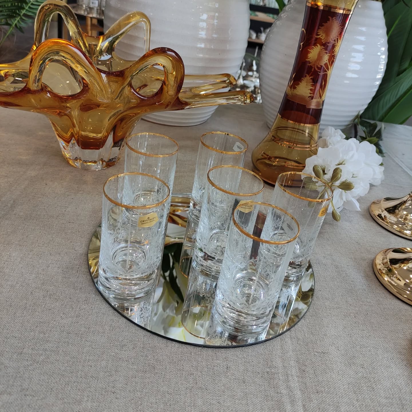 6 verres cristal touche doréé