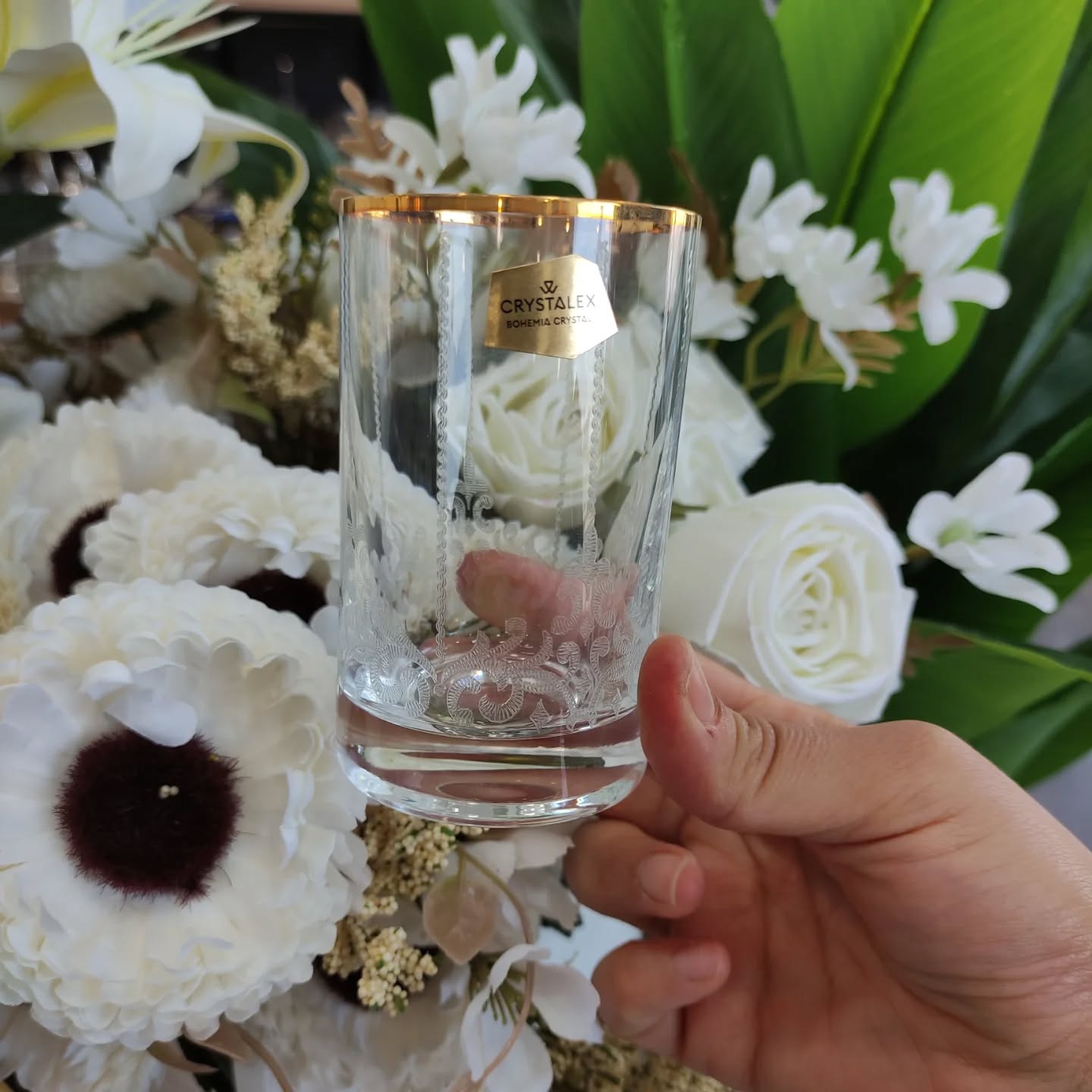 6 verres cristal touche doréé