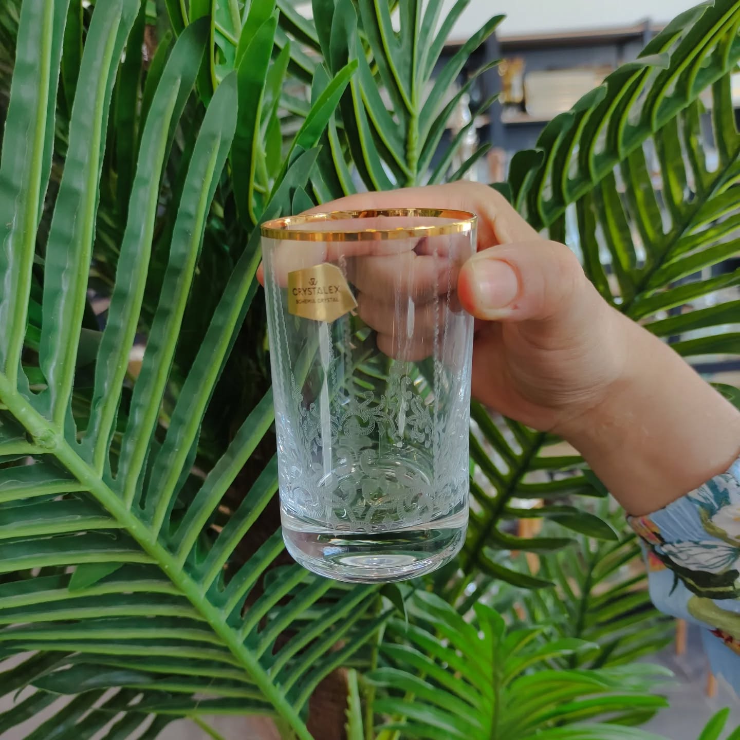 6 verres cristal touche doréé