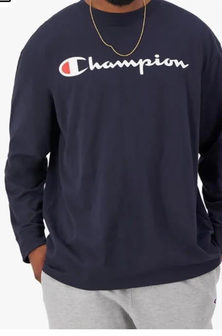 العلامة التجارية: شامبيون تيشيرت كلاسيك من قماش جيرسي بأكمام طويلة مزين برسمة للرجال من شامبيون، (عبوة من قطعة واحدة)