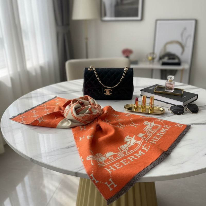 Hermes - Écharpe Élégance Équestre – Orange Prestige