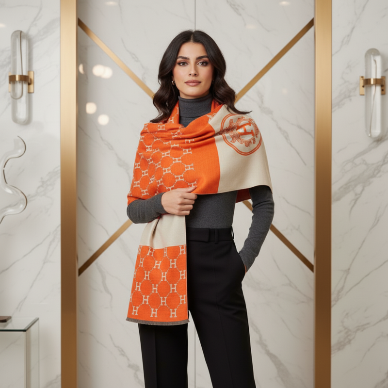 Hermes - Écharpe Élégance Équestre – Orange Prestige