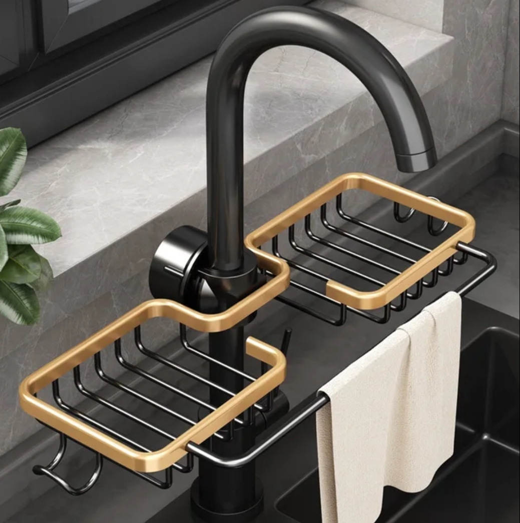 Faucet drain rack , soap and sponge holder for kitchen and bathroom