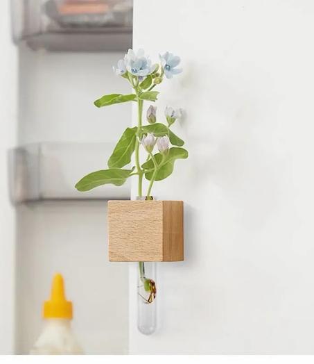 Magnetic refrigerator wooden tube vase