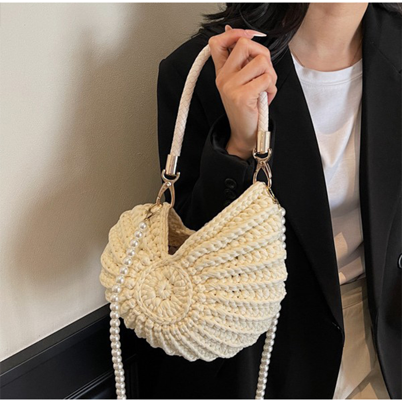 Stylish Unique Woven Bag – Pearl Accent