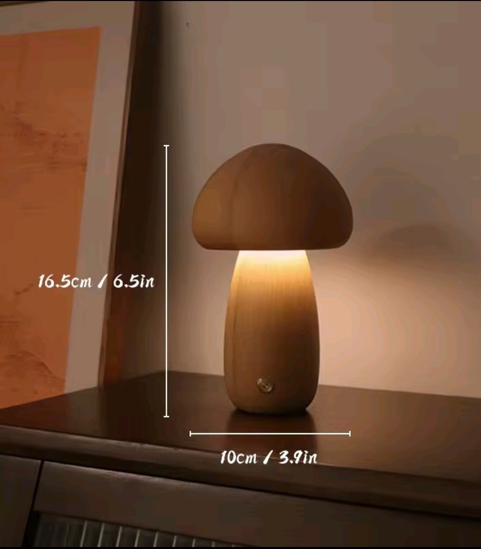 Cute wooden mushroom night light