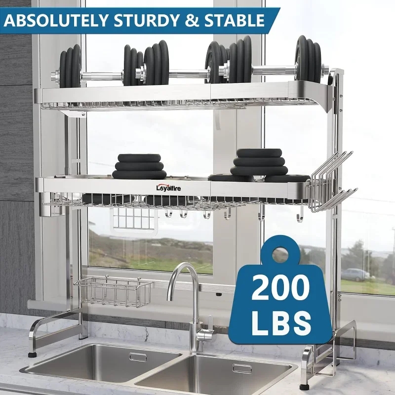 Over sink dish drying rack, 3 tier Adjustable Length (20.87" - 37.6")