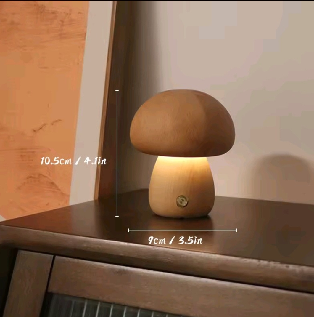 Cute wooden mushroom night light