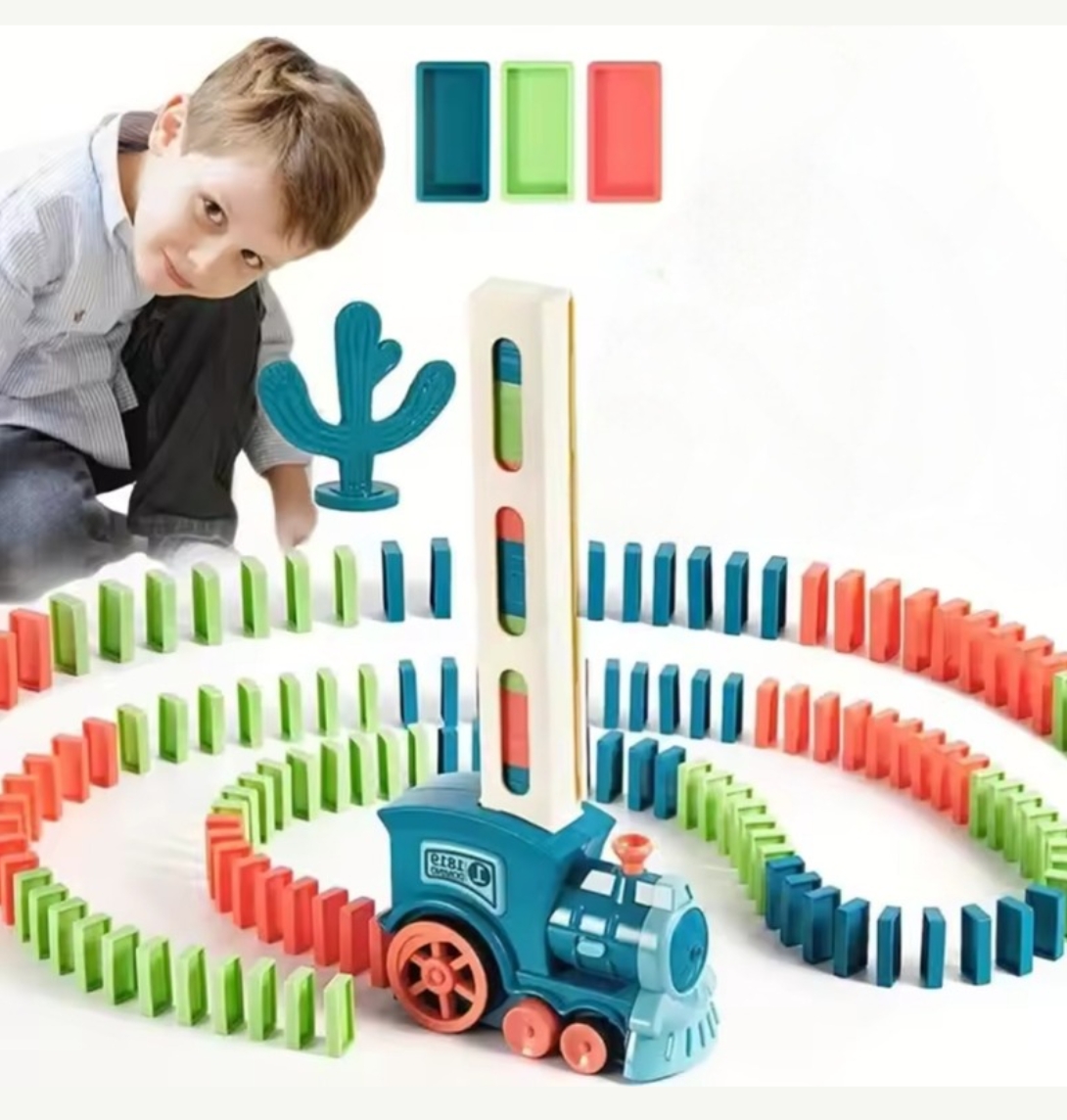 Automatic Domino Train Toy Set | Educational Building Block Game for Kids