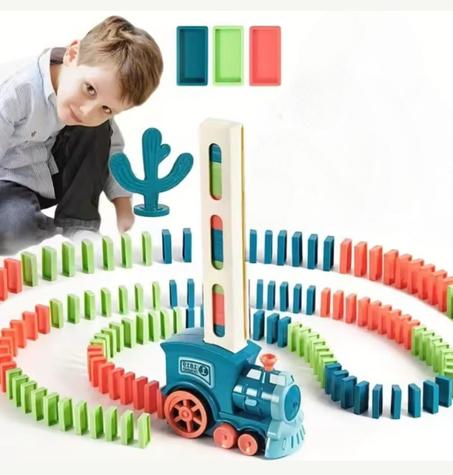 Automatic Domino Train Toy Set | Educational Building Block Game for Kids