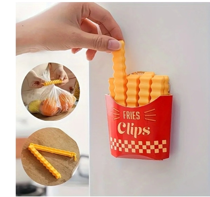 12Pcs Cute french fries sealing clips with magnetic basket