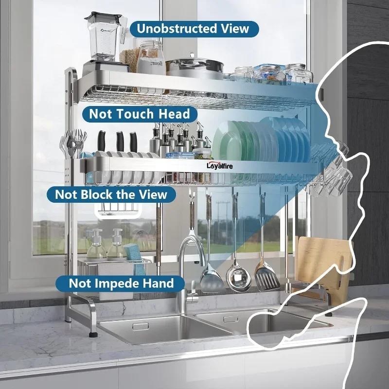 Over sink dish drying rack, 3 tier Adjustable Length (20.87" - 37.6")