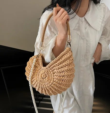 Stylish Unique Woven Bag – Pearl Accent