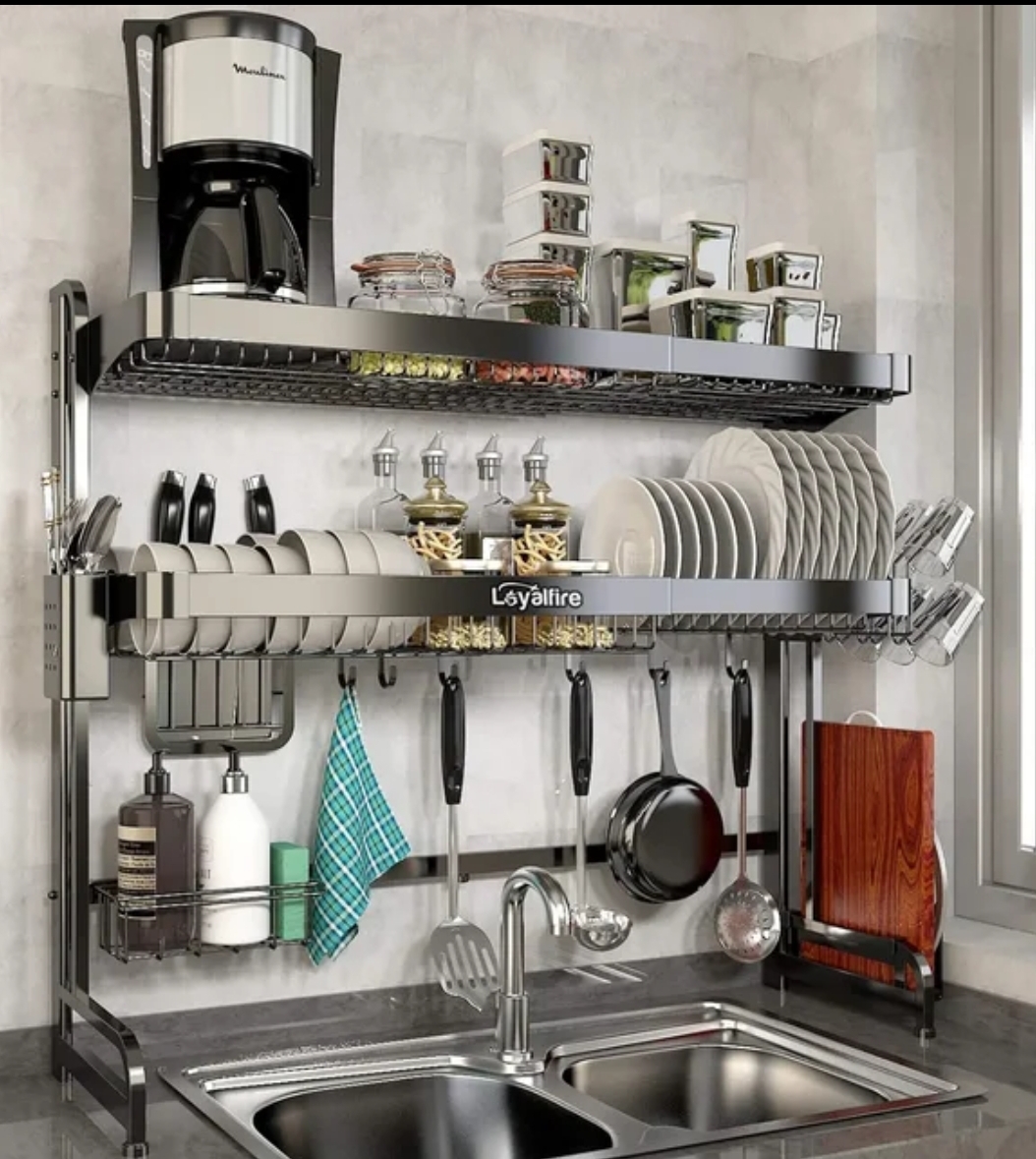 Over sink dish drying rack, 3 tier Adjustable Length (20.87" - 37.6")