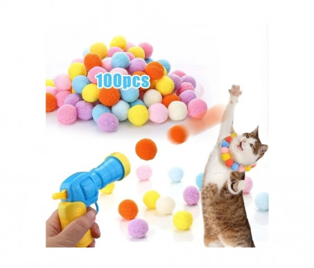 Mini shooting plush ball gun for cats and pets