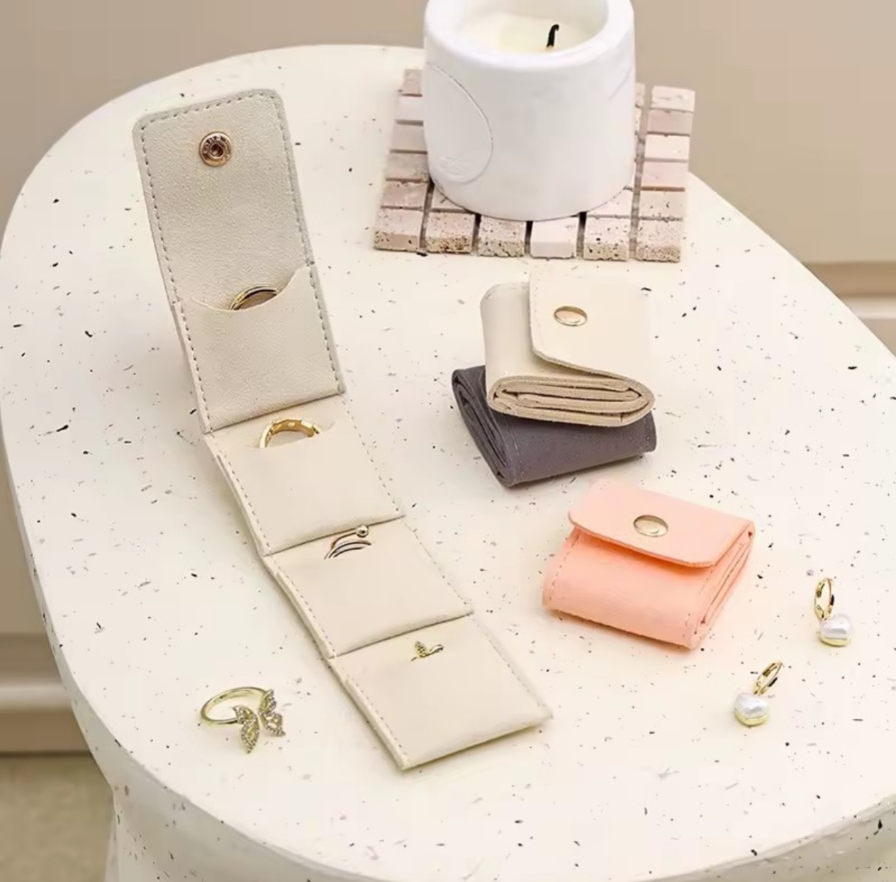 Luxury Velvet Jewelry cute foldable Travel Case