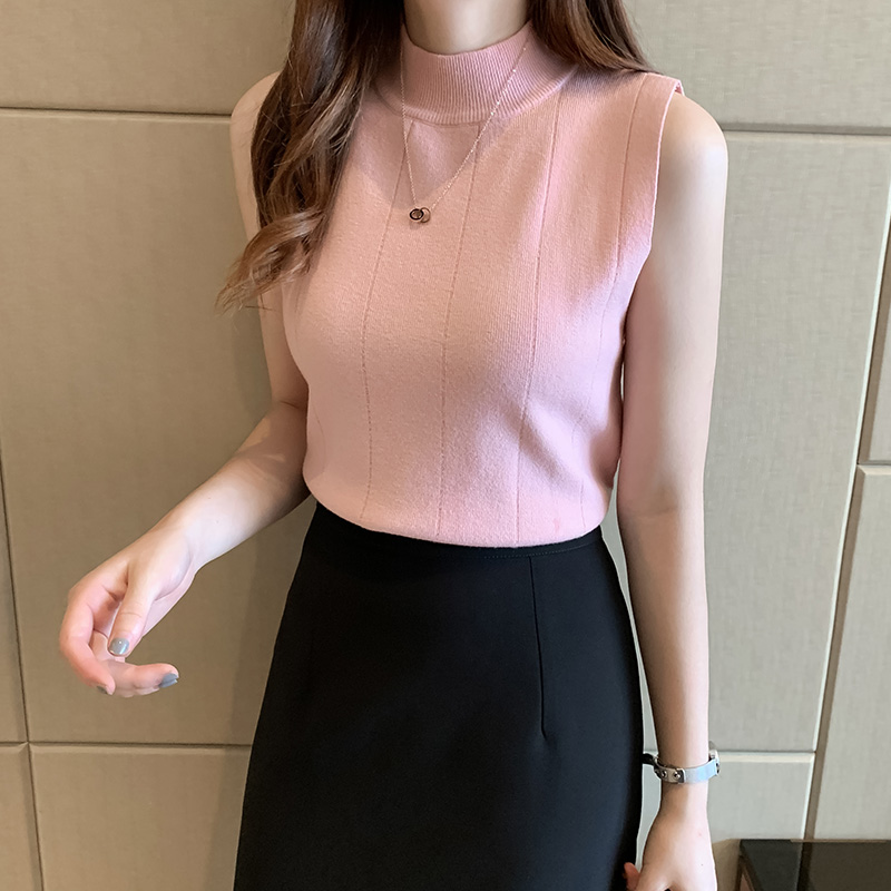 Chic spring women o-neck sleeveless tees