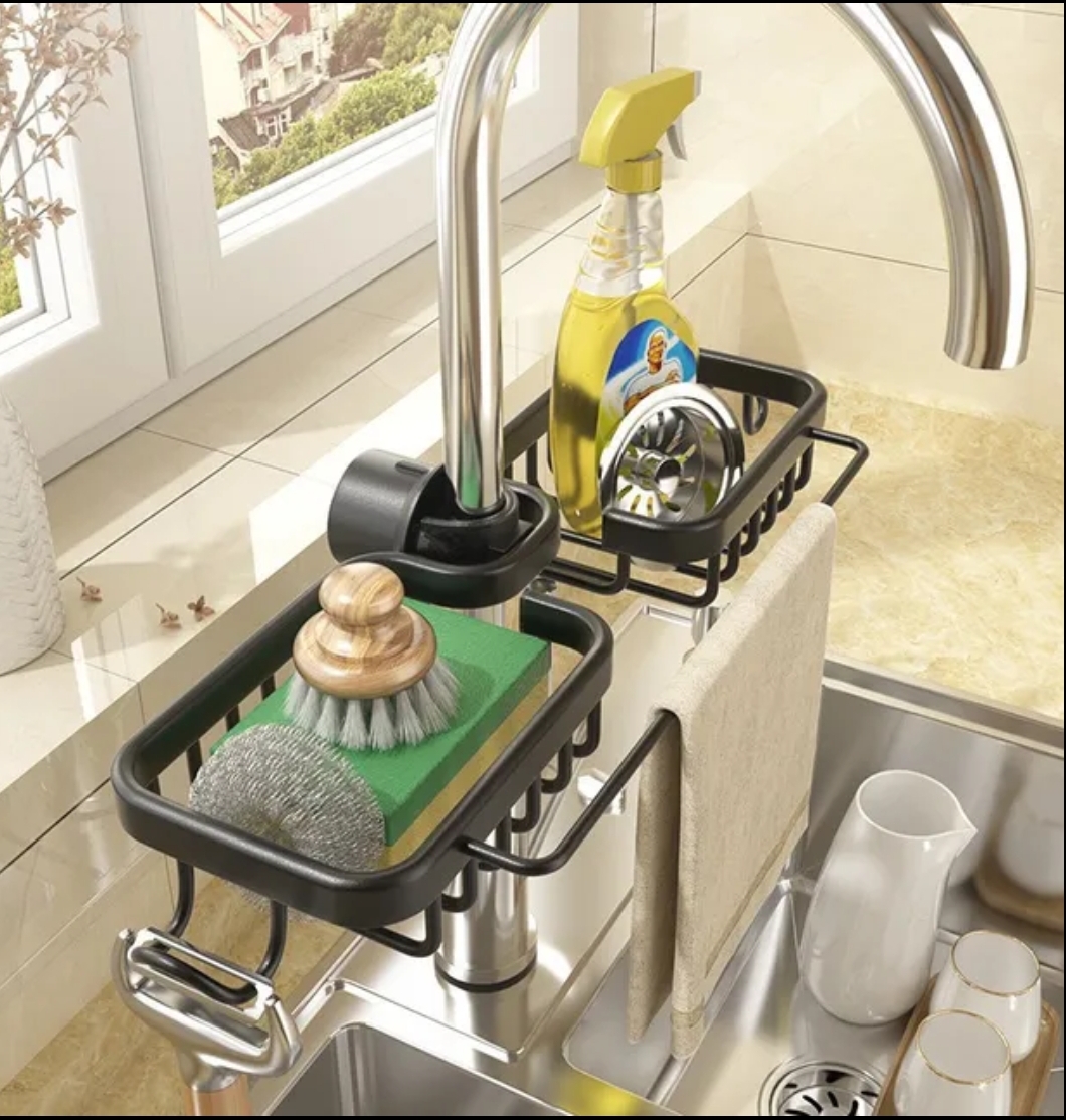 Faucet drain rack , soap and sponge holder for kitchen and bathroom