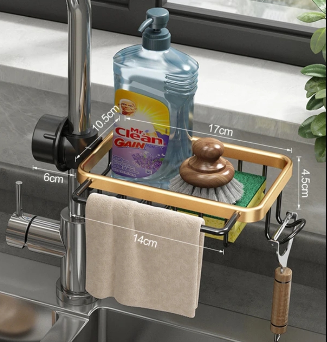 Faucet drain rack , soap and sponge holder for kitchen and bathroom