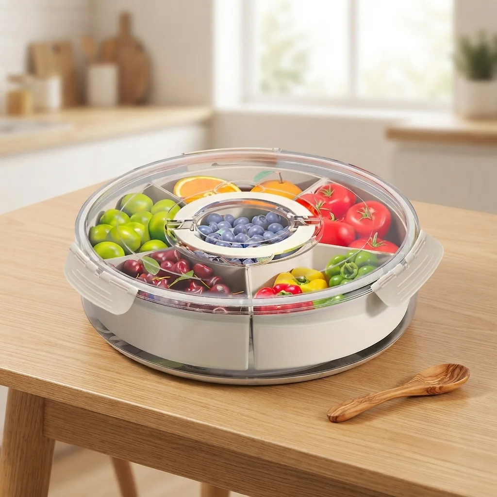 Divided Snack Serving Tray with Lid & Handle