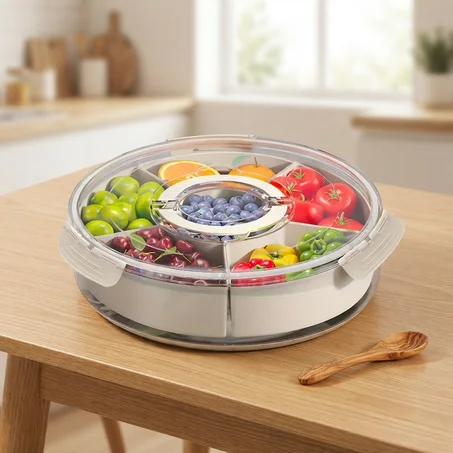 Divided Snack Serving Tray with Lid & Handle