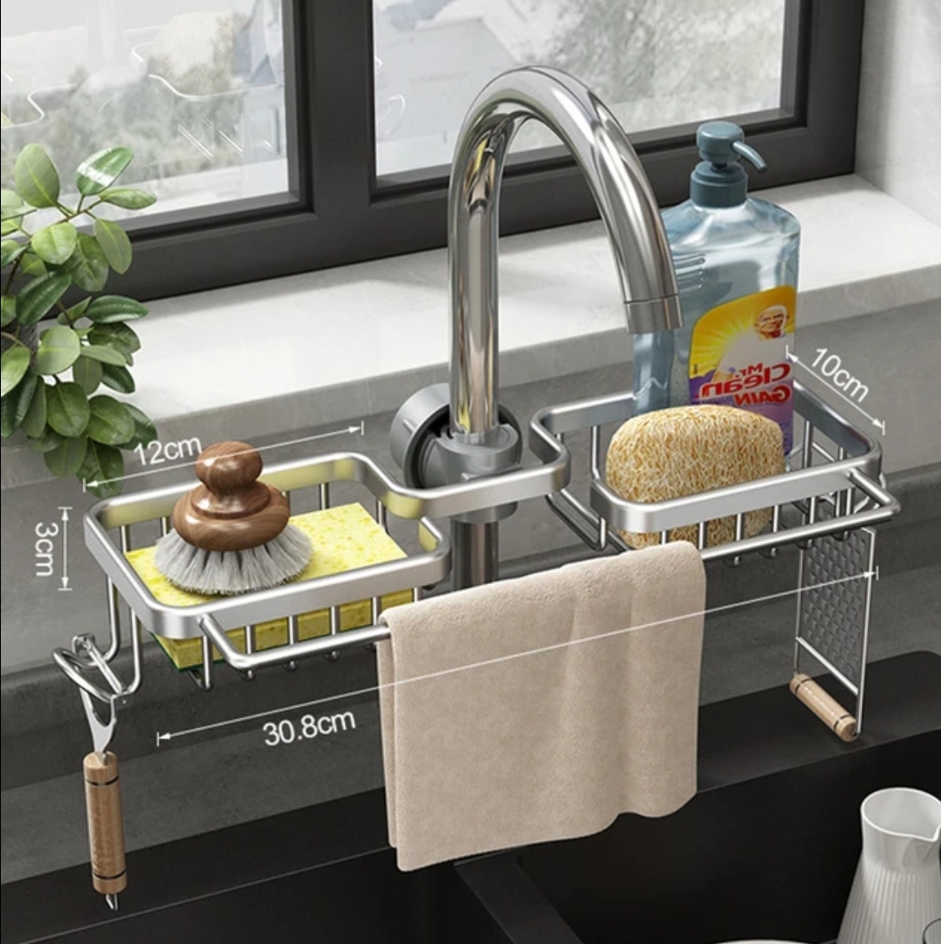 Faucet drain rack , soap and sponge holder for kitchen and bathroom