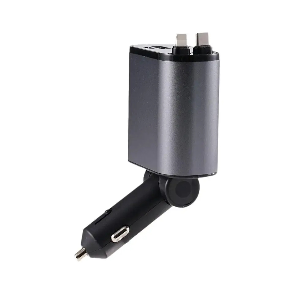 4in1 Retractable car fast charger USB, type C, and for Apple