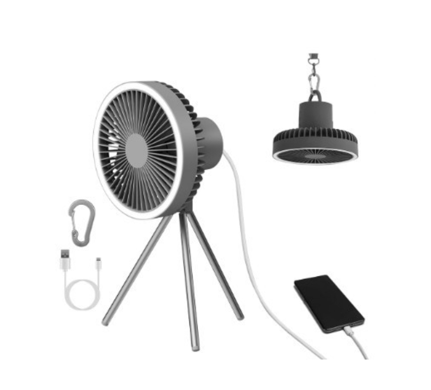 Rechargeable 10000mAh desktop camping Portable fan with led lighting and power bank