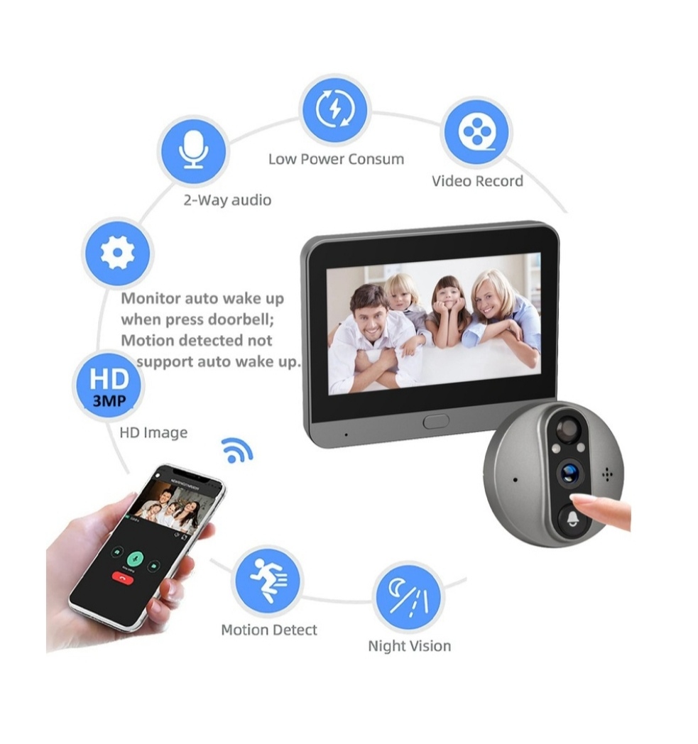3MP smart tuya peephole wifi camera 1080p