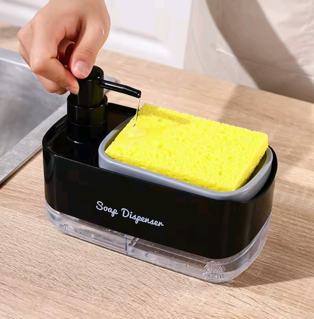 Dual soap dispenser woth sponge holder