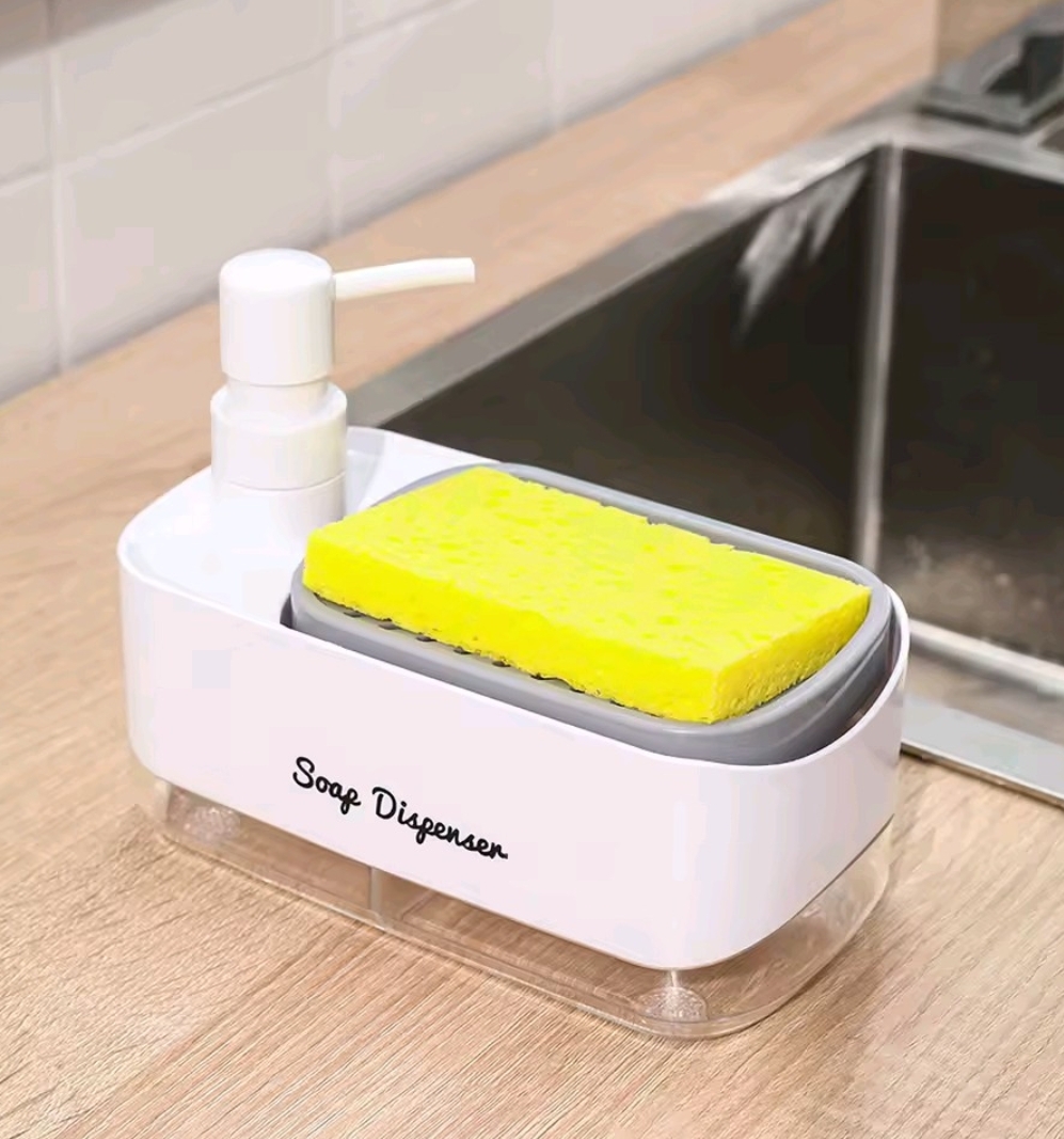 Dual soap dispenser woth sponge holder