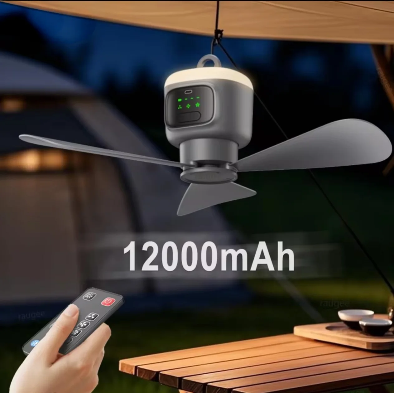 Portable Camping Ceiling Fan with LED Night Light 12000mAh