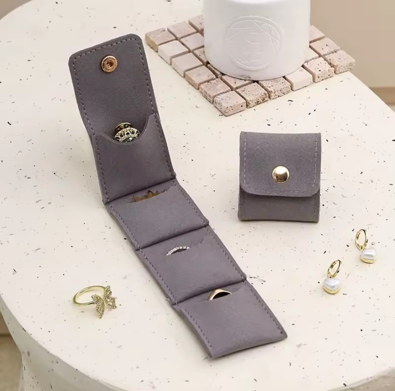 Luxury Velvet Jewelry cute foldable Travel Case