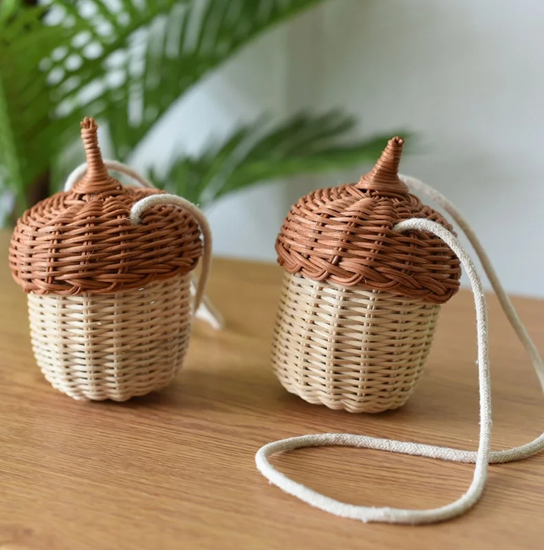 Cute Acorn-Shaped Rattan Storage Basket