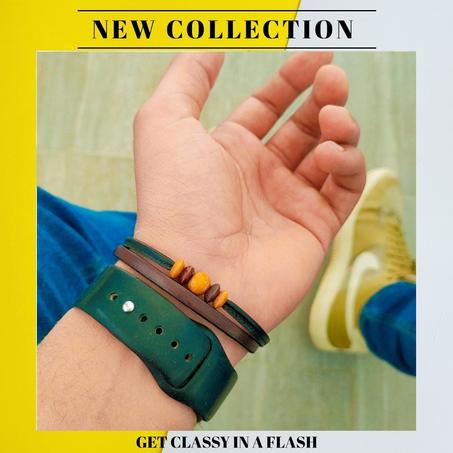 M03 Bracelet DOUBLE avec Motif en Bois pour Hommes