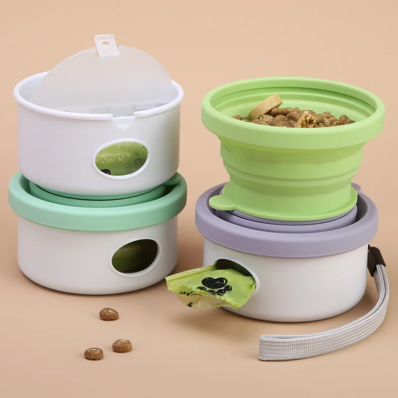 Kit 3-en-1 de Promenade – Porte-sacs, Distributeur de Snacks et Gamelle Pliable