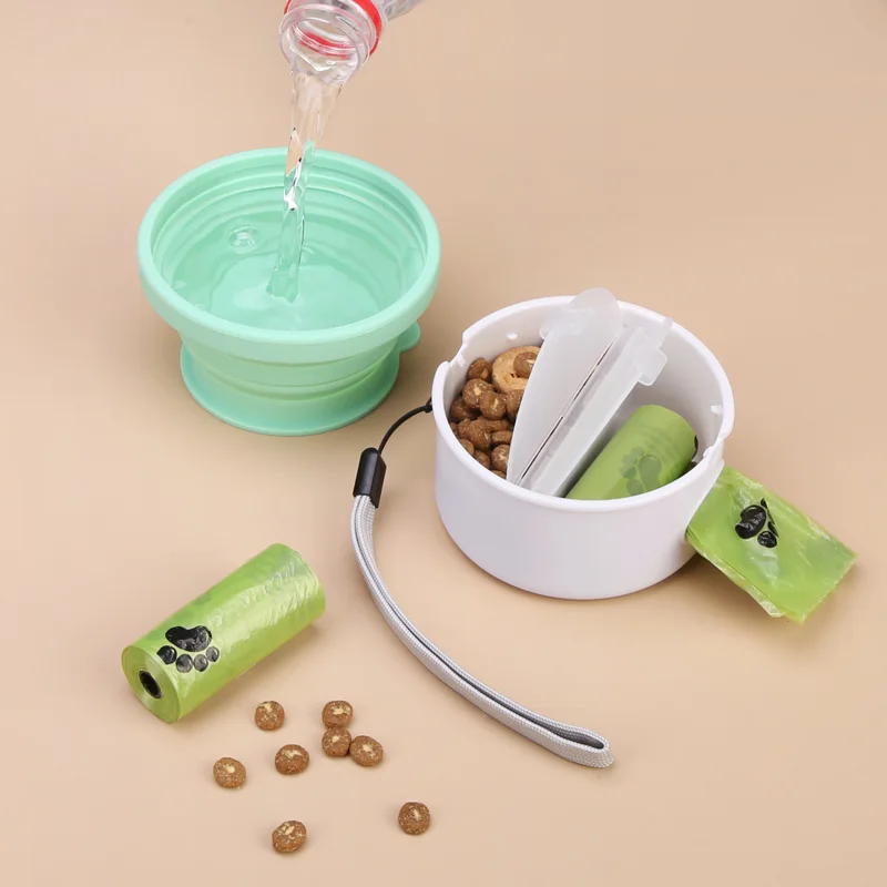 Kit 3-en-1 de Promenade – Porte-sacs, Distributeur de Snacks et Gamelle Pliable