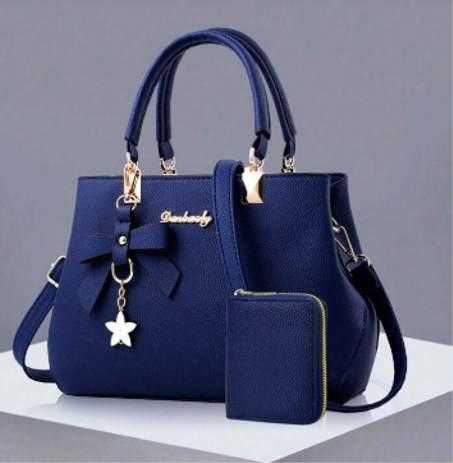 شنطة وحامل بطاقات ذات لون أحادي يثان مع دلاية فيونكة