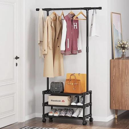 حامل ملابس متنقل مع رفوف تخزين