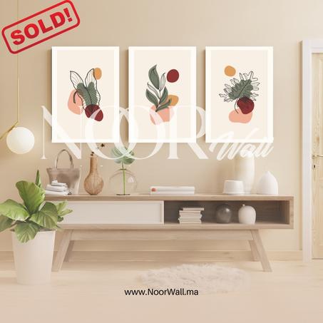 لوحة جدارية ثلاثية بتصميم نباتي عصري أنيق