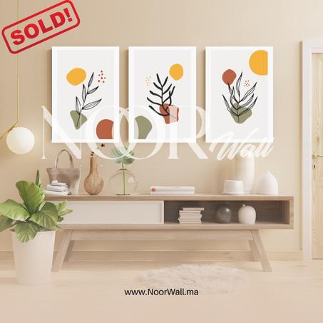 لوحة جدارية ثلاثية بتصميم نباتي عصري أنيق
