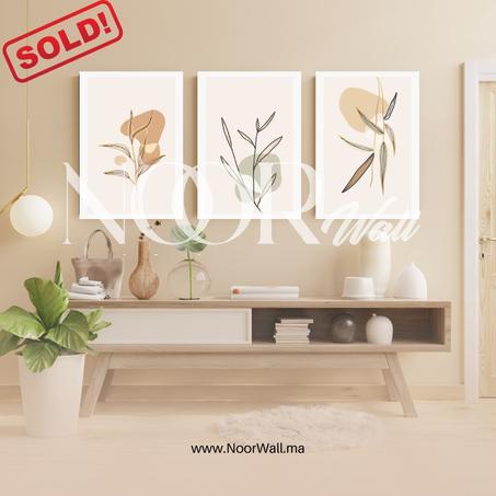 لوحة جدارية ثلاثية بتصميم نباتي عصري أنيق