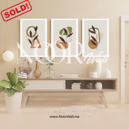 لوحة جدارية ثلاثية بتصميم نباتي عصري أنيق